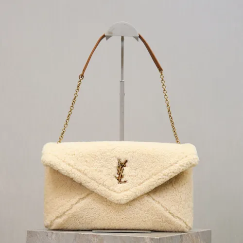 Saint Laurent Shearling Envelope Chain Clutch (769307) - Leopard Texture, Convertible Strap, 29.5×18×4.5cm #B59984