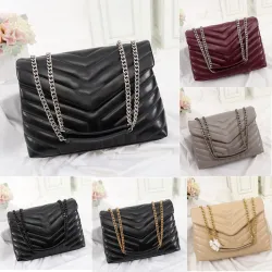 Top Quality real leather bags messenger designer handbags LOULOU stripe square fat Metal chain bag womens handbag large-capacity Buckles shoulder bagss Luxury box #99909943