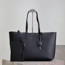 YSL Inspired Minimalist Leather Tote With Matching Pouch For Sophisticated Black #B63645