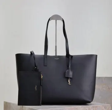 YSL Inspired Minimalist Leather Tote With Matching Pouch For Sophisticated Black #B63645