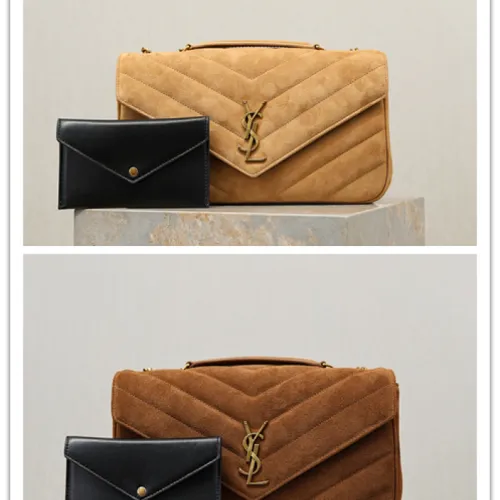 YSL LouLou Quilted Suede Shoulder Bag, 29 x 17 x 8 cm #B63191