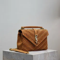 YSL Saint Laurent College Medium Studded Suede Crossbody size:24×17×6cm #B53688
