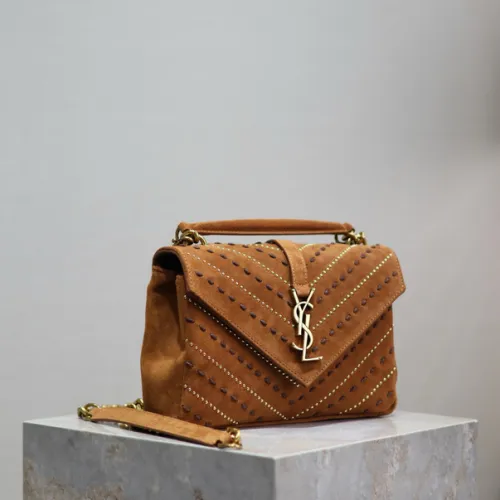 YSL Saint Laurent College Medium Studded Suede Crossbody size:24×17×6cm #B53688