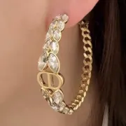 Dior CD Montaigne Crystal-Accented Hoop Earrings #B49973