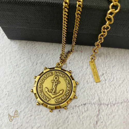 Saint Laurent Vintage Coin Pendant Necklace Anchor & Portrait Medallion Gold Silver Designer Jewelry #B65954