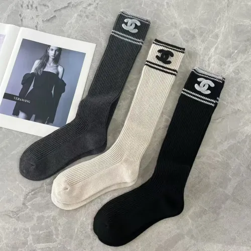 Chanel Monogram Jacquard Calf Socks three colors #B59245