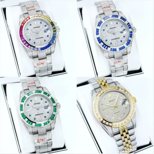 Rolex Stainless Steel Watch with Full Diamond Pave and Colored Sapphires #B46388