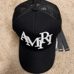 Amiri Staggered Logo Trucker Hat Black #B37158