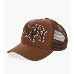 Amiri Staggered Logo Trucker Hat Brown #B37159