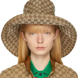 Gucci beige canvas gg wide brim hat #B53377
