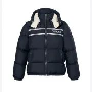 Gucci Black Puffer Jacket With White Stripes Unisex Style #B54502