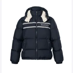 Gucci Black Puffer Jacket With White Stripes Unisex Style #B54502