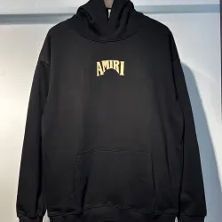 AMIRI Black Hoodie With Large Back Gold Logo And Ornate Design Elements #B54238