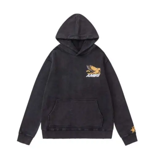 AMIRI Black Hoodie With Vintage Pegasus Graphic And Distressed Finish #B54386