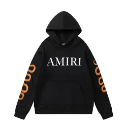 AMIRI Black/White Hoodie With Bold Logo And Orange Graphic Sleeves For Streetwear Style #B54234