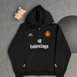 Black Balenciaga Hoodie With Brand Logos And Emblem Sporty Luxury Streetwear Piece #B54325