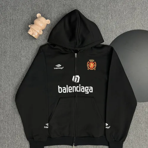 Black Balenciaga Hoodie With Brand Logos And Emblem Sporty Luxury Streetwear Piece #B54325
