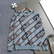 Fendi Inspired Light Blue Crew Neck Sweatshirt with Brown Chain Pattern #B54308