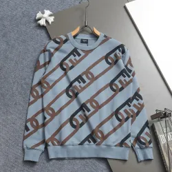 Fendi Inspired Light Blue Crew Neck Sweatshirt with Brown Chain Pattern #B54308