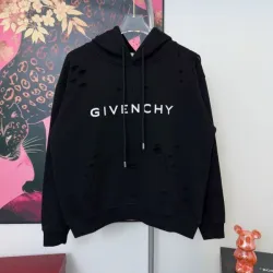 Givenchy Black Distressed Hoodie with Bold Logo and Front Pocket #B54559