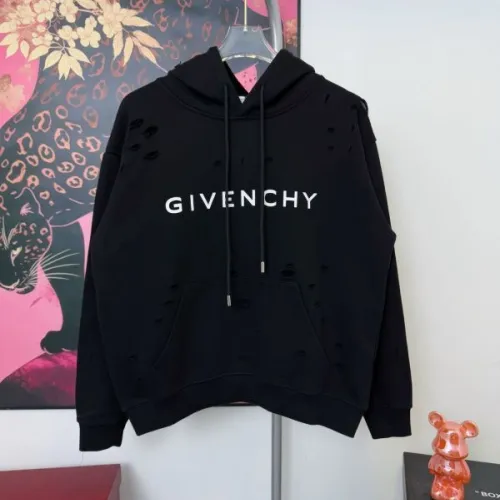 Givenchy Black Distressed Hoodie with Bold Logo and Front Pocket #B54559