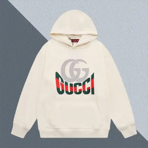 Gucci Cream Hoodie With Iconic Double G And Brand Logo Embroidered Design #B54378