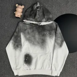 Brand L Gray Gradient Hoodie With Embroidered Artistic Cloud Pattern High Fashion Streetwear #B54322