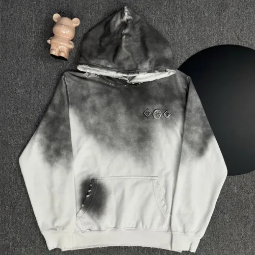 Louis Vuitton Gray Gradient Hoodie With Embroidered Artistic Cloud Pattern High Fashion Streetwear #B54322