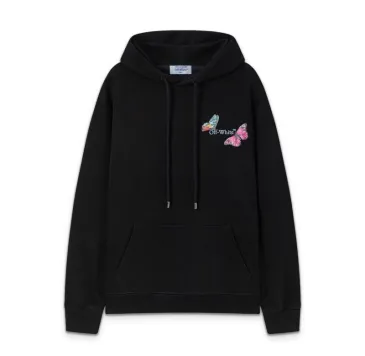 Off - White Black Hoodie With Colorful Butterfly And Arrow Graphic #B54398
