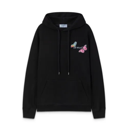 Off - White Black Hoodie With Colorful Butterfly And Arrow Graphic #B54398