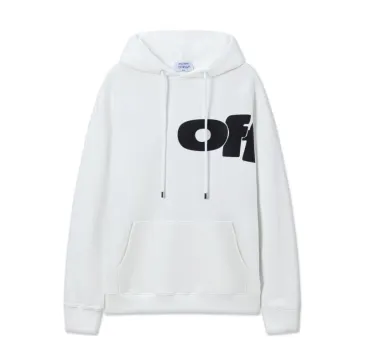 Off - White White Hoodie With Bold Black Logo Print for Trendy Outfits #B54401