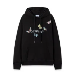 Off - White White Hoodie With Colorful Butterfly And Brand Logo Print #B54403