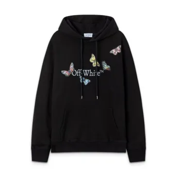 Off - White White Hoodie With Colorful Butterfly And Brand Logo Print #B54403