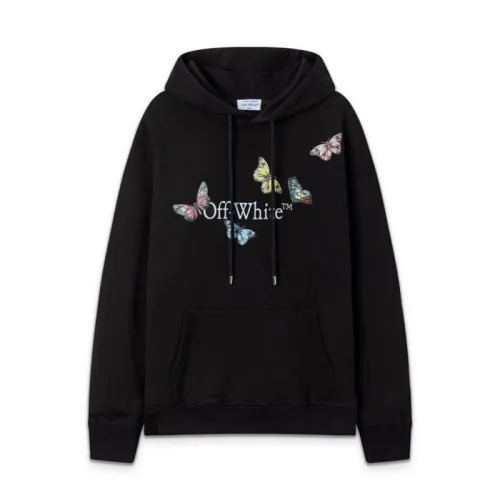 Off - White White Hoodie With Colorful Butterfly And Brand Logo Print #B54403