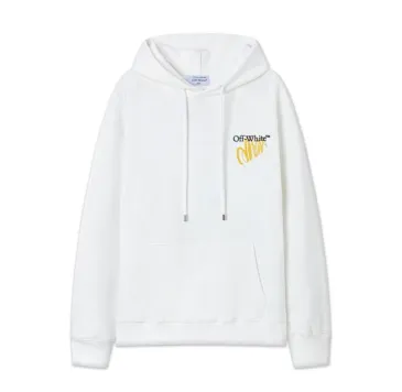 Stylish Off - White White Hoodie with Eye - Catching Yellow Logo Embellishment #B54399