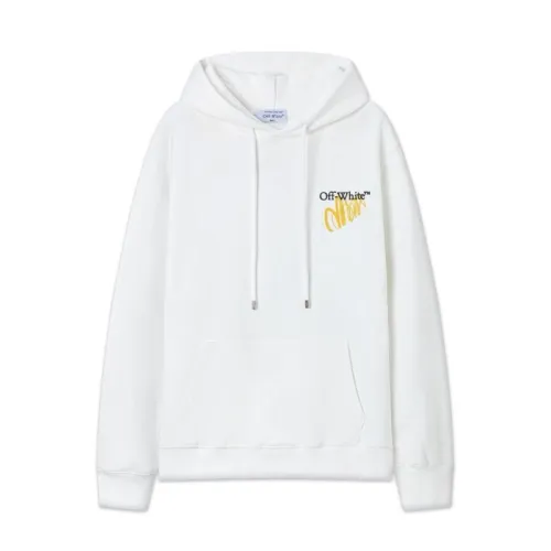 Stylish Off - White White Hoodie with Eye - Catching Yellow Logo Embellishment #B54399
