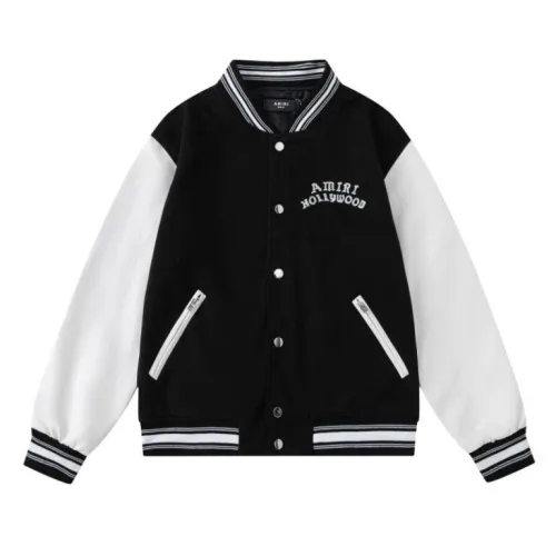 AMIRI Black And White Varsity Jacket With Hollywood Embroidered Logo For Trendy Streetwear #B54237