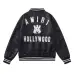 AMIRI Black Leather Bomber Jacket With Iconic Logo And Varsity Stripe Details #B54387