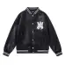 AMIRI Black Leather Bomber Jacket With Iconic Logo And Varsity Stripe Details #B54387