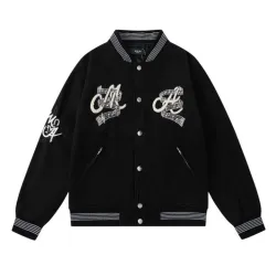 AMIRI Black Varsity Jacket With Intricate Embroidered Logos And Musical Note Accents #B54236
