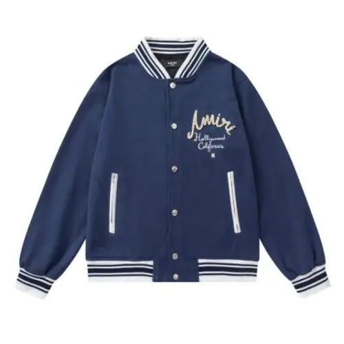 Amiri Navy Blue Varsity Jacket With Embroidered Logo And Striped Details #B54388