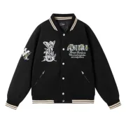 Black AMIRI Bomber Jacket With Angel And Garden Embroidery For Fashion Fans #B54357