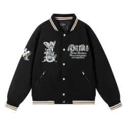 Black AMIRI Bomber Jacket With Angel And Garden Embroidery For Fashion Fans #B54357