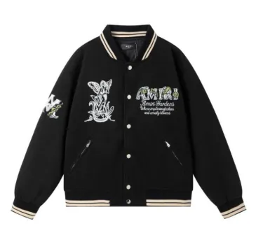 Black AMIRI Bomber Jacket With Angel And Garden Embroidery For Fashion Fans #B54357