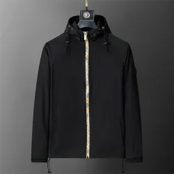 Burberry Men's Black Hooded Windbreaker Jacket with Brand Emblem #B54258