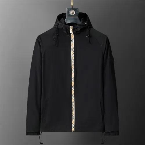 Burberry Men's Black Hooded Windbreaker Jacket with Brand Emblem #B54258