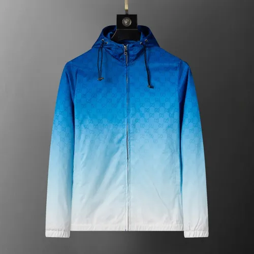 Gucci Men's Gradient Hooded Jacket Blue and White with Signature GG Pattern #B54256