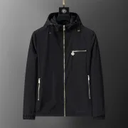 Versace Men's Hooded Windbreaker Jacket Stylish Black Outerwear with Gold Tone Zippers #B54255