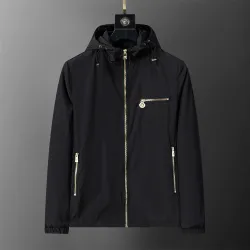 Versace Men's Hooded Windbreaker Jacket Stylish Black Outerwear with Gold Tone Zippers #B54255