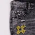 AMIRI Distressed Gray Jeans With Colorful Embroidered Patterns And Unique Ripped Details #B54365